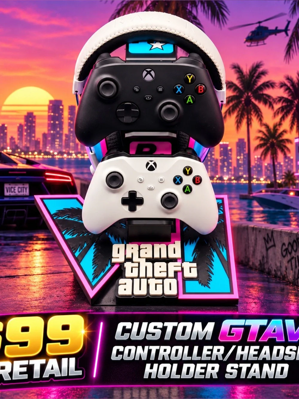 GTAVI Custom Duel Controller & Headset Holder ($99 Retail Custom Product)